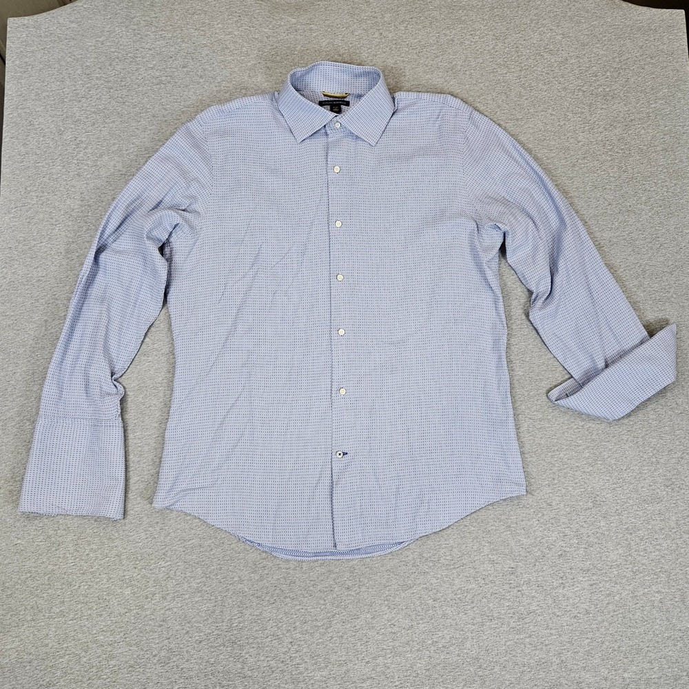 Banana Republic Mens Blue Micro Geo Long Sleeve French Cuff Shirt L 16-16.5